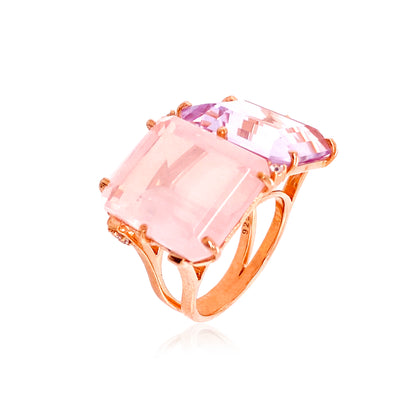 COLUNA Ring (1156) - Pink Amethyst, Rose Quartz / RG